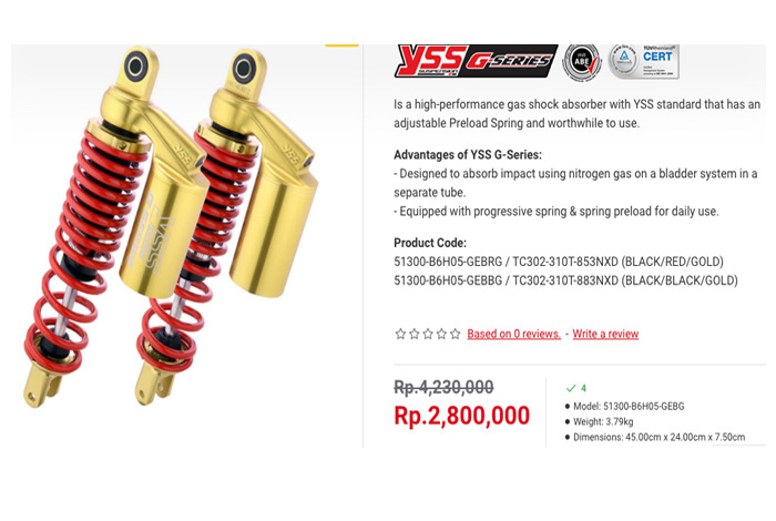Yss G Series. Potongan Spesial Hingga 1,4 Juta Sokbreker YSS G-Series Buat