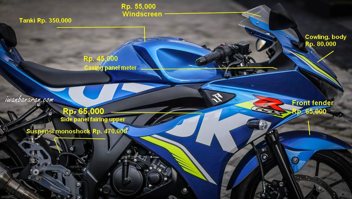 Shock Gsx R150. Harga satu set fairing Suzuki GSX-R150 bikin shock !