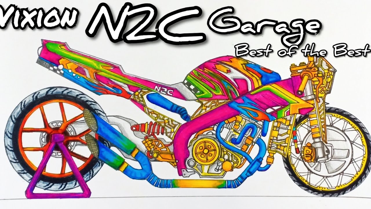 Cara Menggambar Motor Drag Vixion. Detail Vixion Modifikasi, Vixion N2C Garage, Menggambar Motor