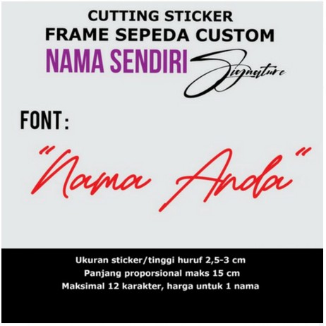 Stiker Tanda Tangan. Cutting Sicker Frame Sepeda Nama Signature Tanda Tangan