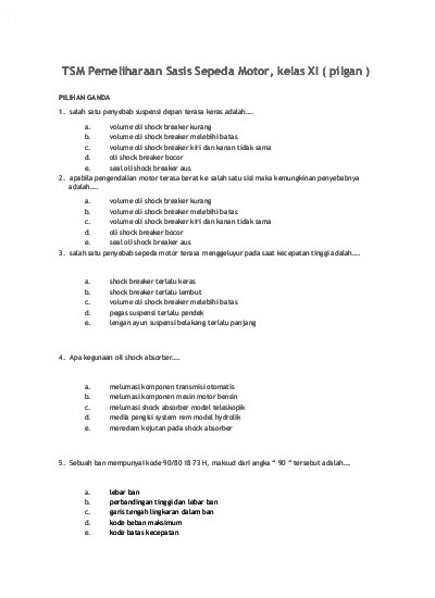 Berikut Ini Adalah Cara Pemasangan Pegas Shock Absorber Yang Benar. Soal Kelas 2 Tsm Pssm