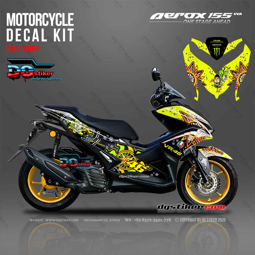 Aerox Hitam Kuning. Decal Striping Aerox Hitam Kuning VR46 Valentino Rossi DG Stiker