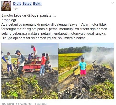 Lem Karburator Bocor. Motor Terbakar Hebat, Hati2 Waspada Kelistrikan dan Bensin Bocor