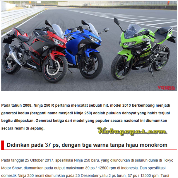 Spesifikasi Ninja 250 Fi 2018. Tenaga Kawasaki Ninja 250 2018 Versi Jepang Turun Sebanyak