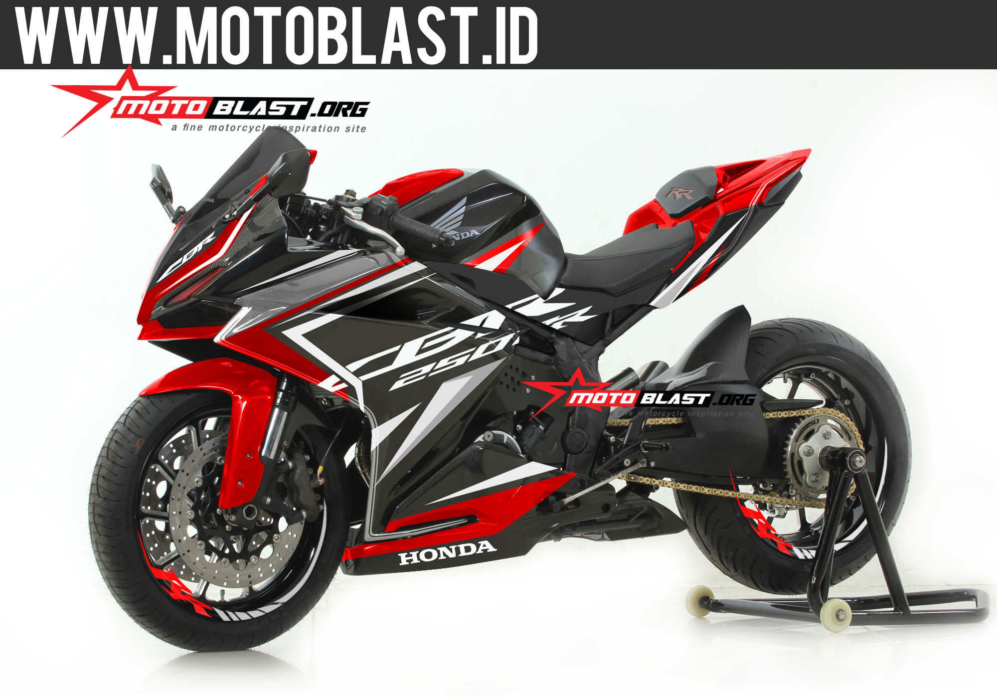 Modif Cbr250rr Hitam. Modifikasi striping Honda CBR250RR black Sporty Red