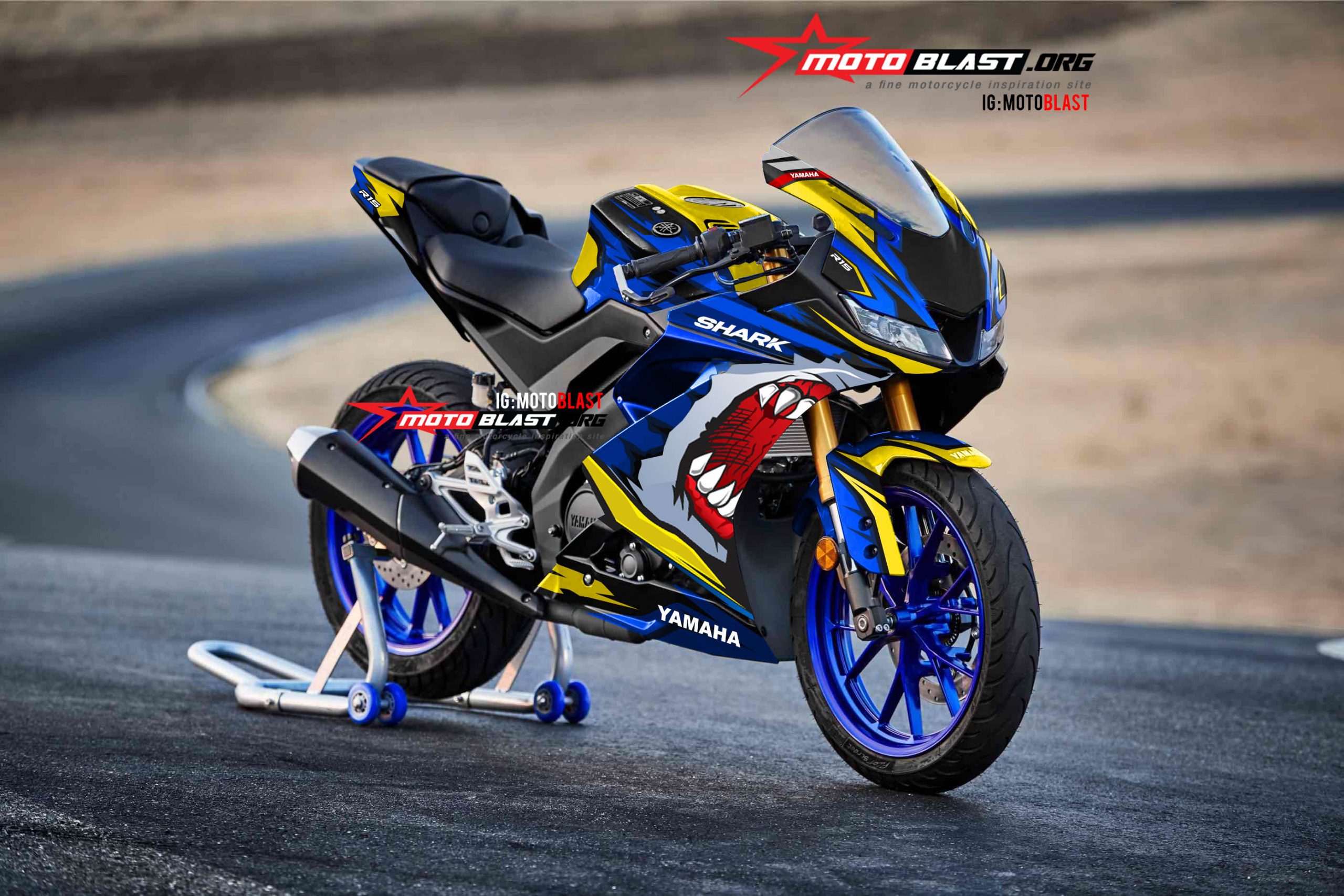 Helm Scoopy Modif. Modif striping Yamaha R15 v3 Blue Shark