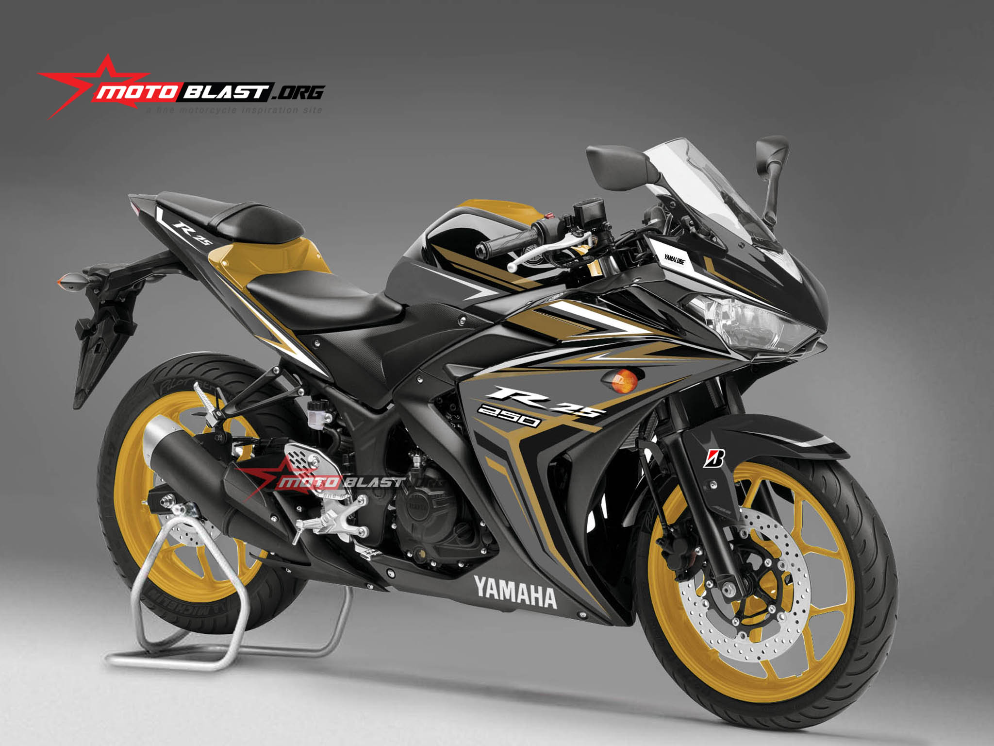 R25 Modif Hitam. Modifikasi Striping Yamaha R25 Black Gold