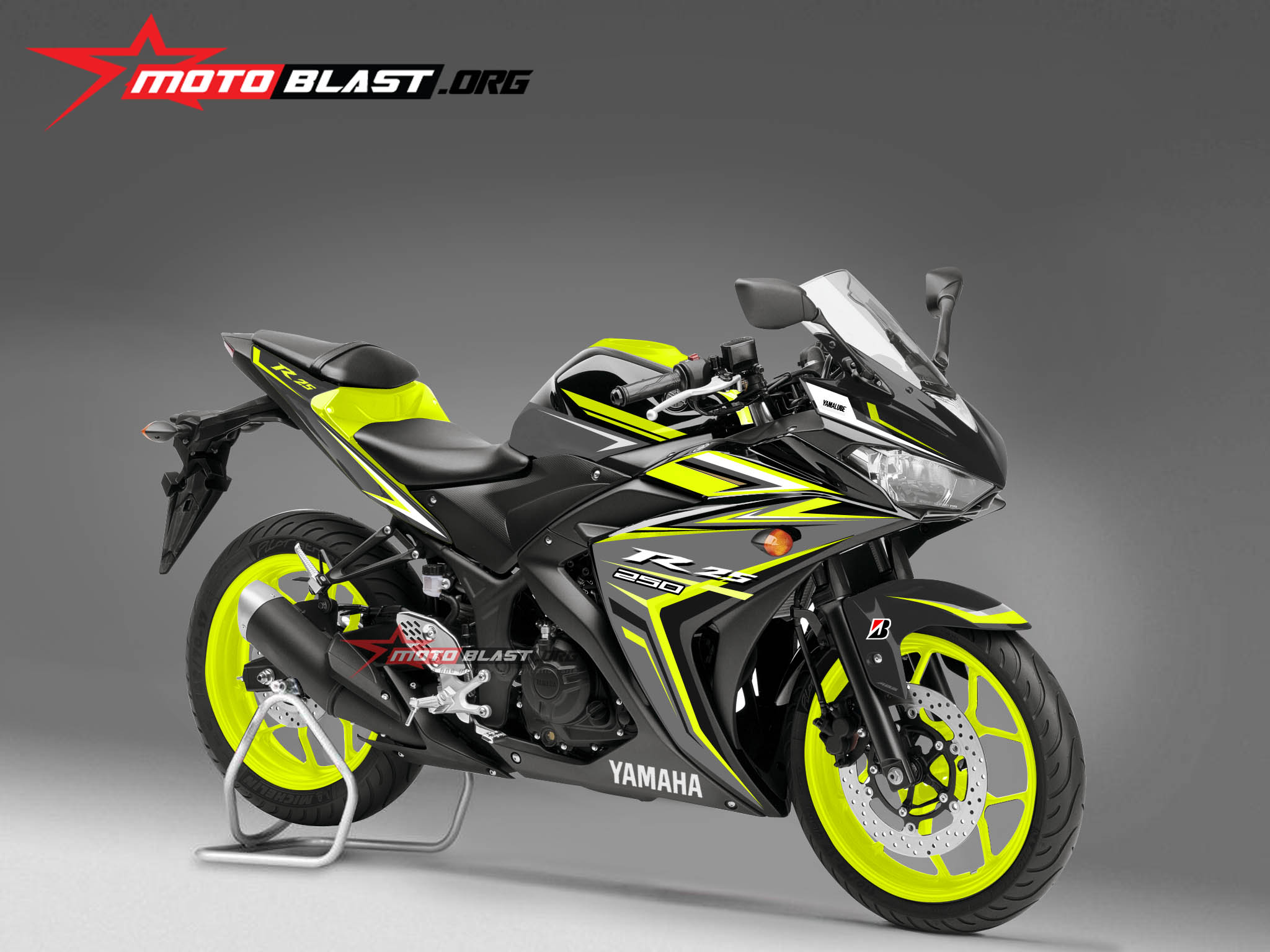 R25 Modif Hitam. Modifikasi striping Yamaha R25 Black Green lime