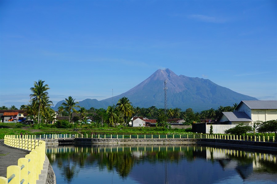 Lampu Stop Nmax Ka Kra. menikmati Merapi pagi dari embung Banjarharjo