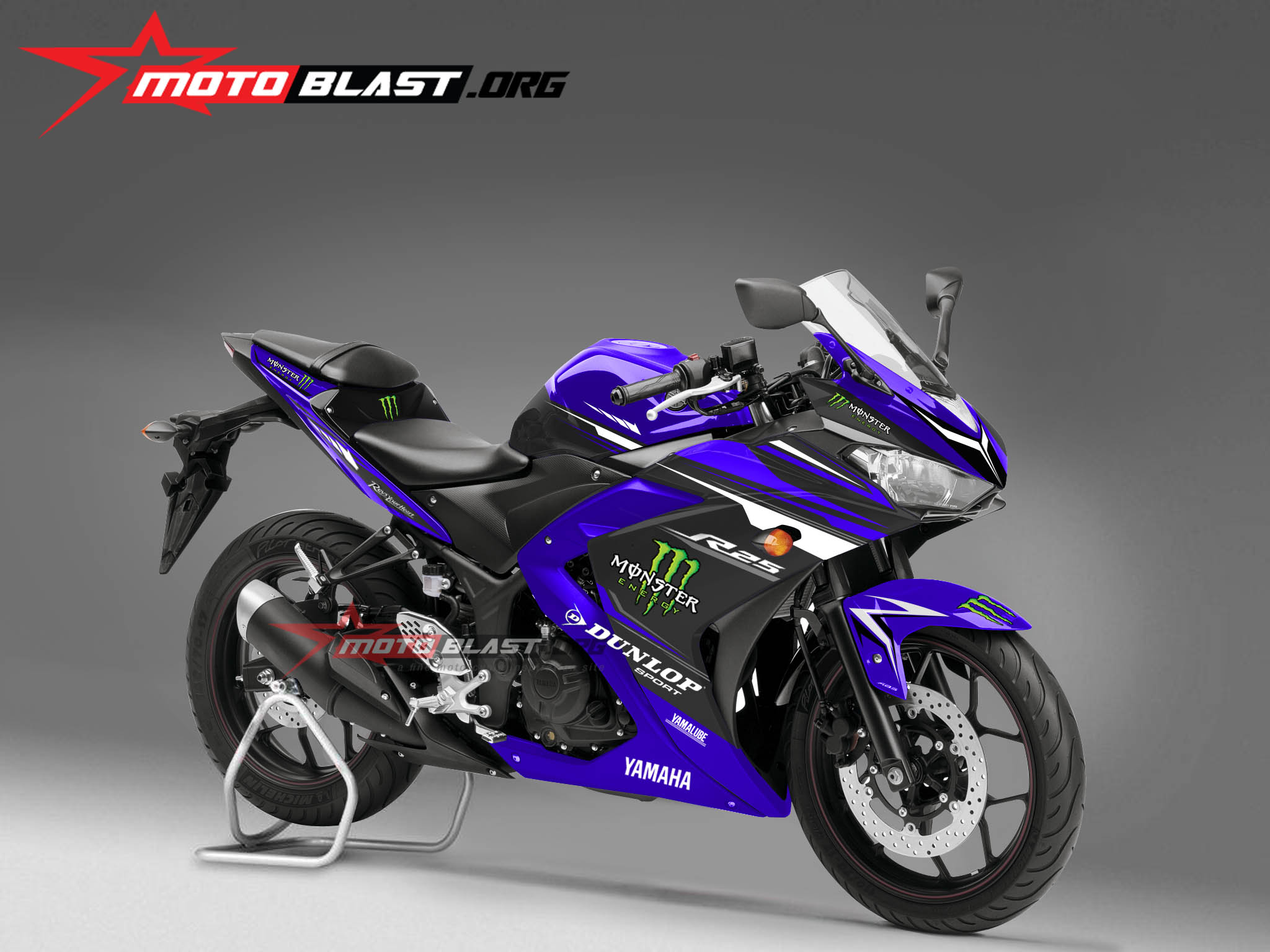R25 Biru Modif. Modifikasi striping Yamaha R25 biru terbaru