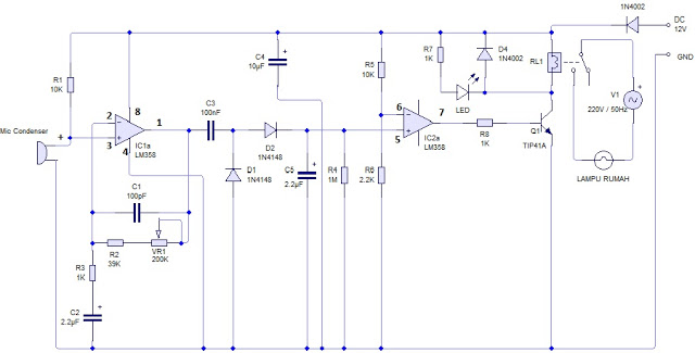 Rangkaian Saklar Lampu. Rangkaian Saklar Lampu Dengan Sensor Suara (Tepuk)