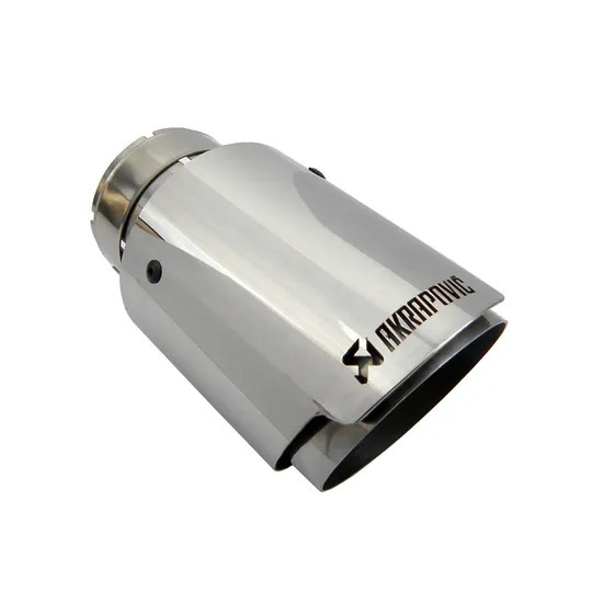 Akrapovic Double Exhaust. Hollow Akrapovic Logo Gloss Silver SUS304 Exhaust Tip Double