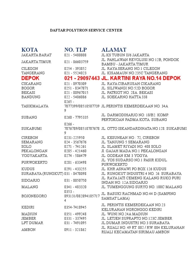 Service Centre Polytron. Daftar Polytron Service Center