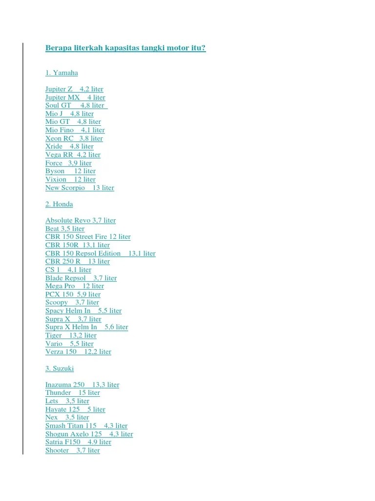 Motor Dengan Kapasitas Tangki Besar. Berapa Literkah Kapasitas Tangki Motor Itu