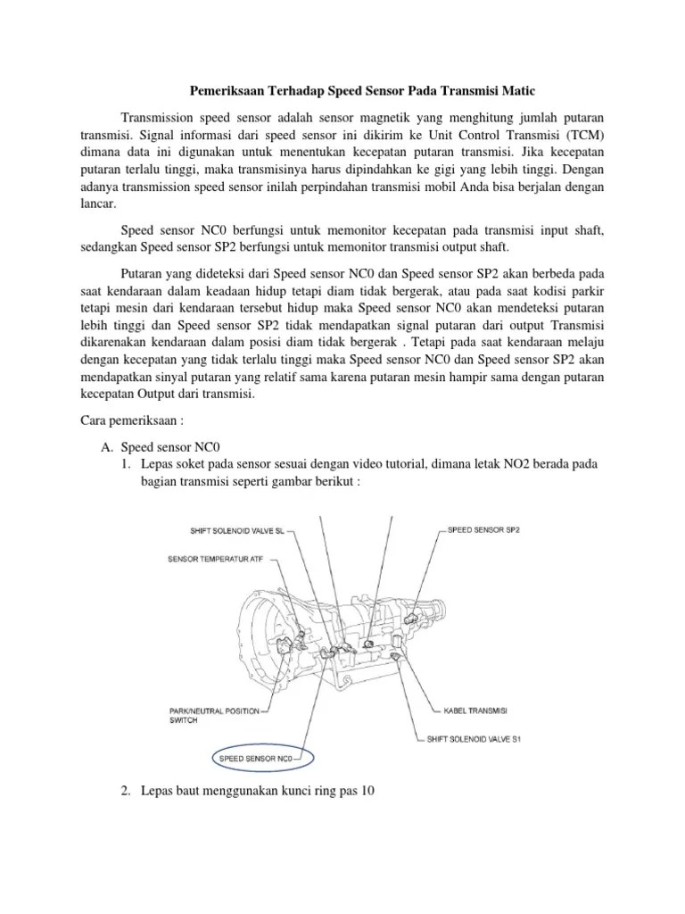 Fungsi Speed Sensor. Pemeriksaan Speed Sensor Pada Transmisi Matic