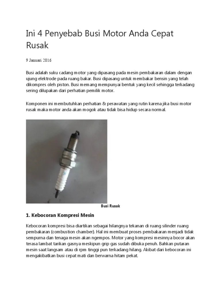 Busi Motor Vario 110 Karbu. Ini 4 Penyebab Busi Motor Anda Cepat Rusak