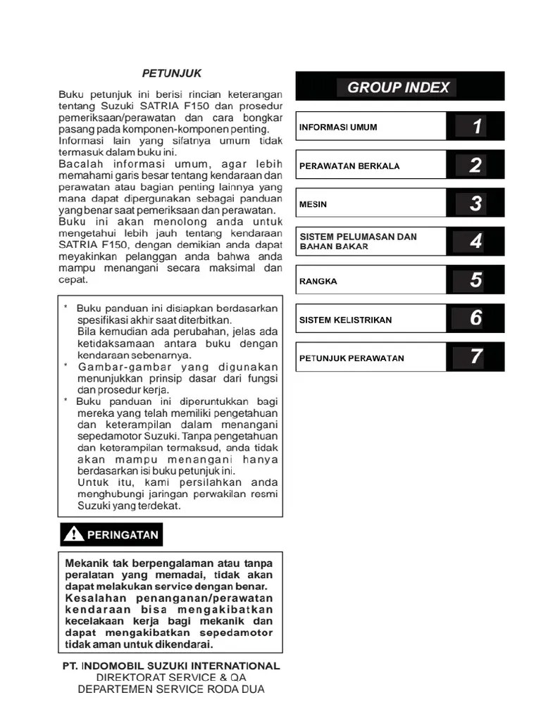 Service Satria Fu. Suzuki Satria-Fu - Buku Panduan Reparasi / Service Manual