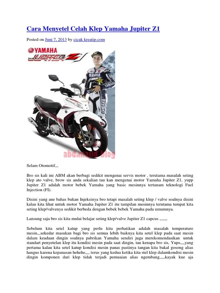 Cara Setel Kopling Yamaha Jupiter Z. Cara Menyetel Celah Klep Yamaha Jupiter Z1