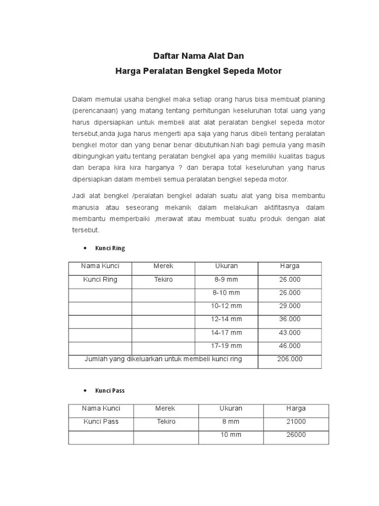 Peralatan Bengkel Dan Harganya. Daftar Nama Alat Dan Harga Benkel Motor