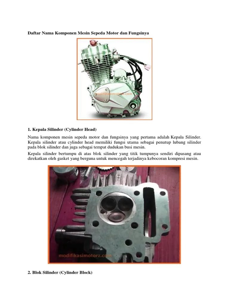 Part Mesin Motor. Daftar Nama Komponen Mesin Sepeda Motor Dan Fungsinya