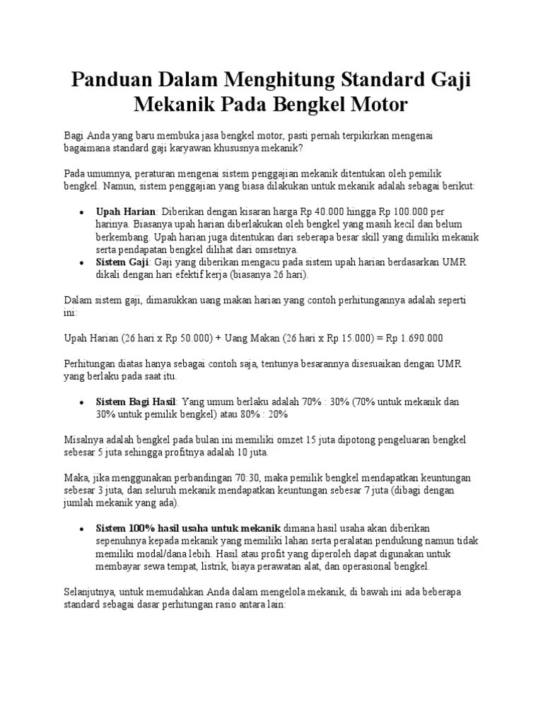 Gaji Mekanik Motor. GajiMekanik
