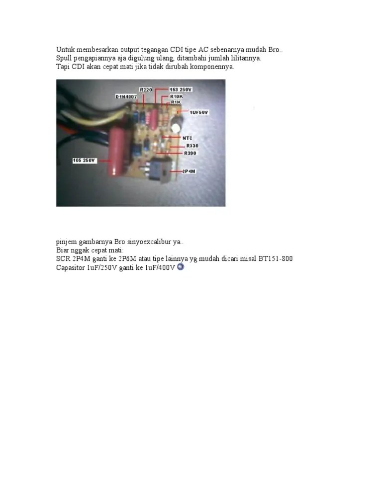 Skema Cdi Rc. Untuk Membesarkan Output Tegangan CDI Tipe AC Sebenarnya