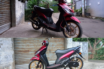 Modifikasi Mio 125 Merah. Bodinya Bunglon, Yamaha Mio Smile Dimodif Simpel ala Indolook