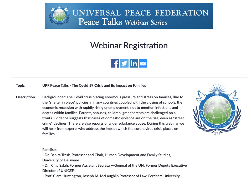 Us Time To Wib. Webinar Universal Peace Federation (UPF) International: The Covid