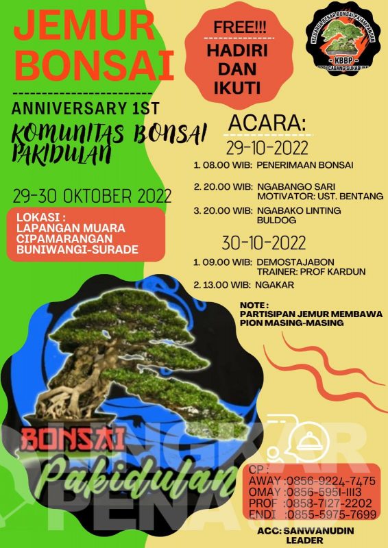 Rundown Acara Anniversary Komunitas. Komunitas Bonsai Pakidulan Bakal Gelar “Jemur Bonsai” di