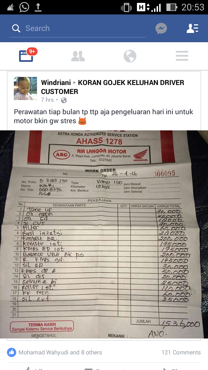 Biaya Vario 150 Turun Mesin. Vario 150 Umur 8 Bulan Jajan Segini Banyak?