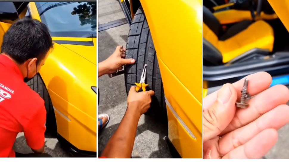 Harga Tambal Ban Pinggir Jalan. Potret Mobil Mewah Lamborghini Aventador Mampir Tambal Ban di