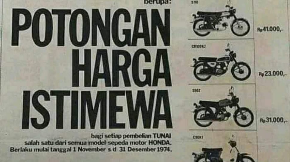 Harga Motor Jaman Dulu. Viral Brosur Harga Motor Honda Tahun 1974, Tak Sampai 300 Ribu