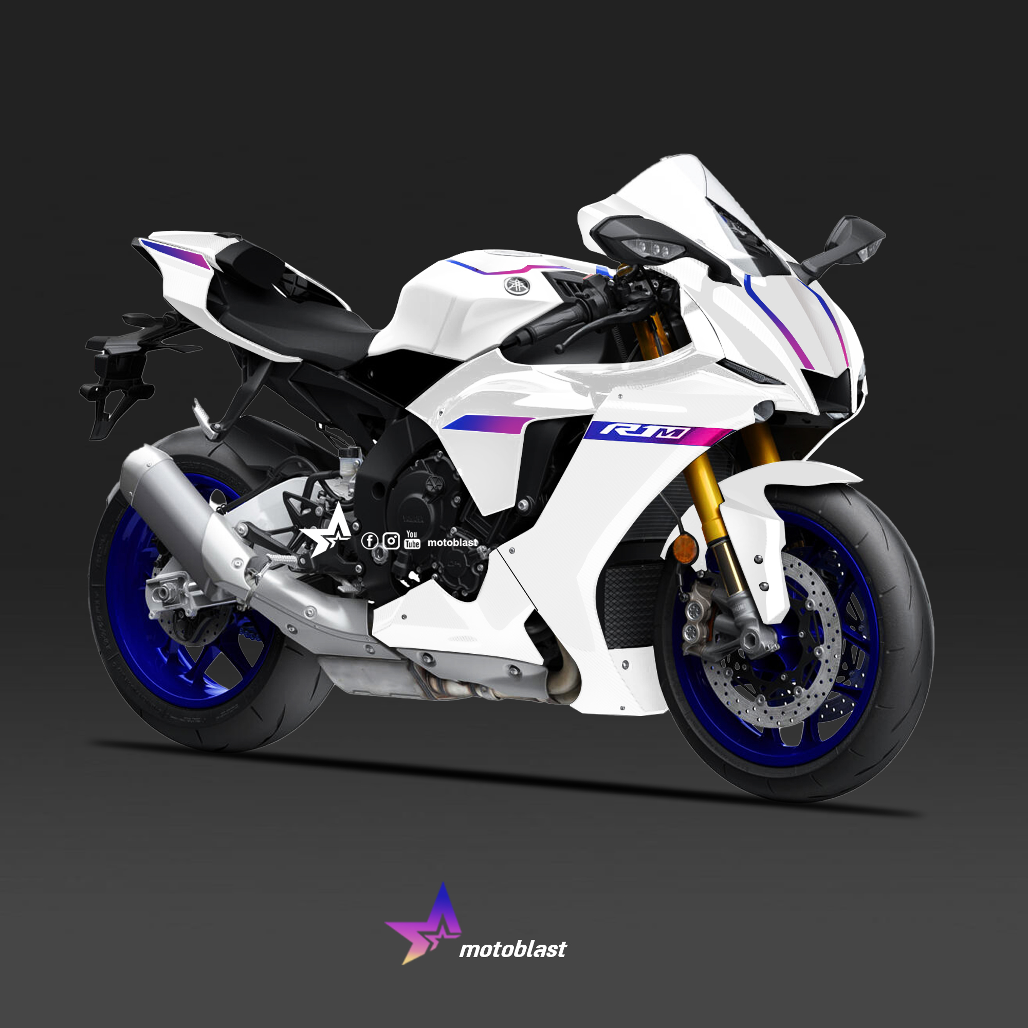 R1m Modif. Modifikasi striping Yamaha R1M white Blue Rainbow