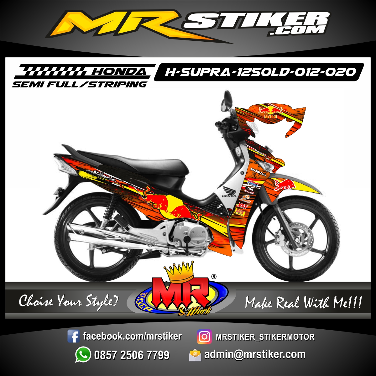 Supra X 125 Orange. Stiker motor decal Honda Supra X 125 OLD Red Bull Orange