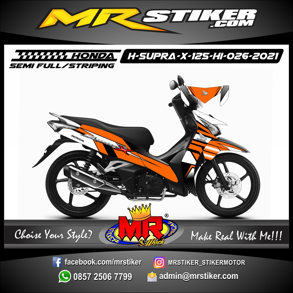 Supra X 125 Orange. Stiker Motor decal Honda Supra X 125 HI Orange Graphic Line