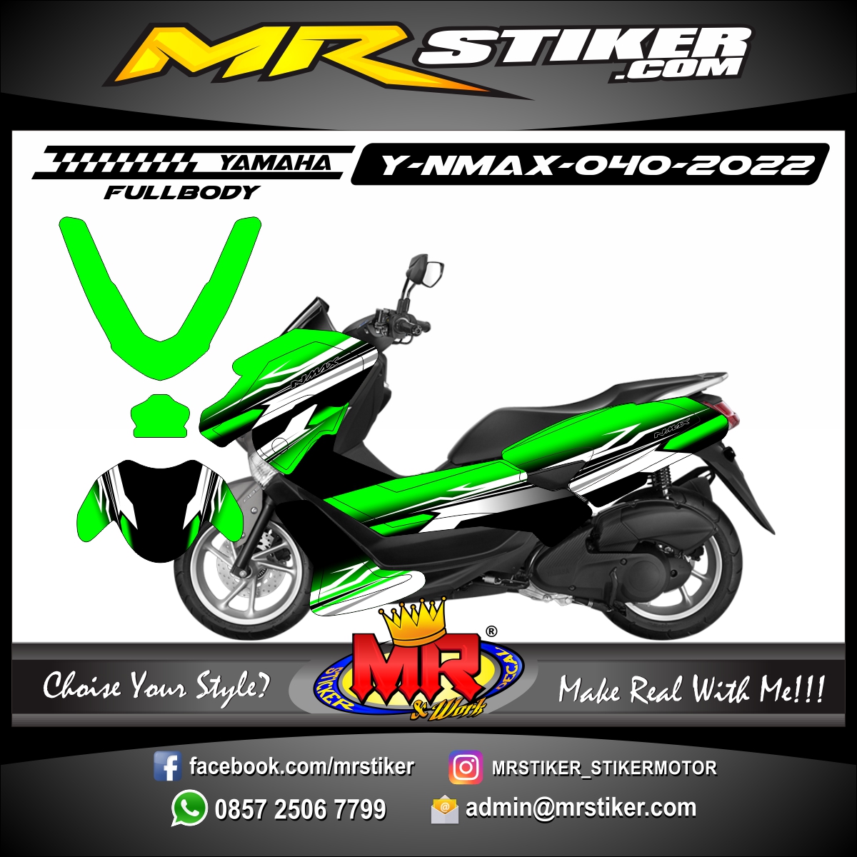 Wrapping Motor Nmax. Stiker motor decal Yamaha NMAX Green Line White Race Sporty