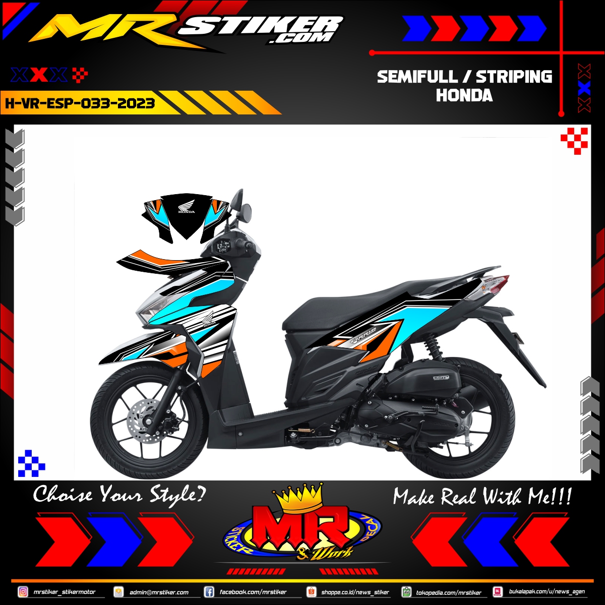 Vario Esp Modif. Stiker motor decal Honda Vario ESP Orange Blue Grafis Street