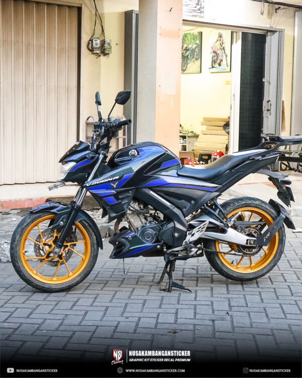 Motor Vixion Biru. Sticker motor Vixion R hitam grafis biru abu full body
