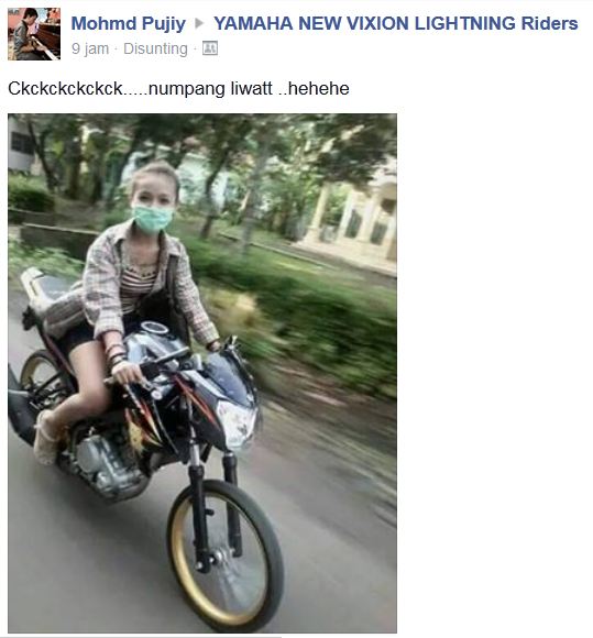 Vixion Ban Cacing. Cewek ini Naik Yamaha New Vixion Ban Cacing Tanpa rem depan