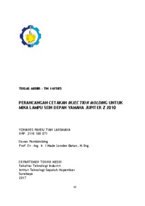 Spek Jupiter Z 2010. Perancangan Cetakan Injection Molding Untuk Mika Lampu Sein