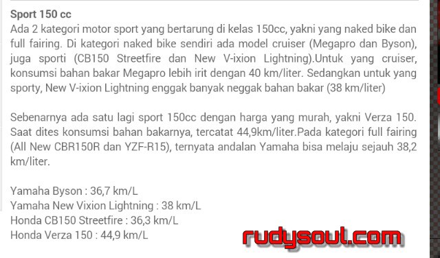 Verza Vs Vixion. Komparasi konsumsi BBM oleh Otomotif.net,Verza paling irit dan All