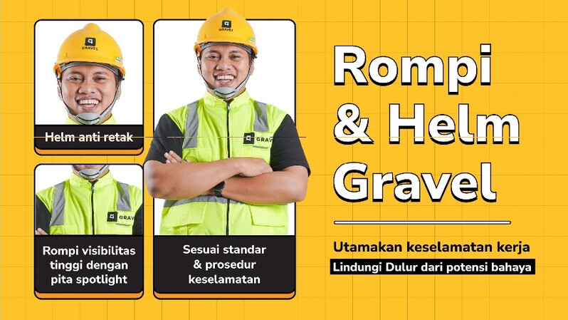 Helm Tukang Bangunan. Gravel Luncurkan Helm & Rompi sebagai Alat Pelindung Dulur