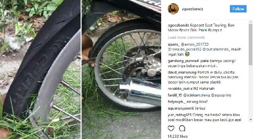 Gambar Ban Motor Bocor. Tidak Ada Tukang Tambal, Ban Motor Bocor Diisi Rumput