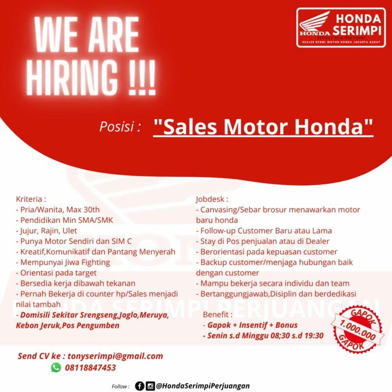 Gaji Sales Motor. Lowongan Kerja Sales Motor Honda di Honda Serimpi