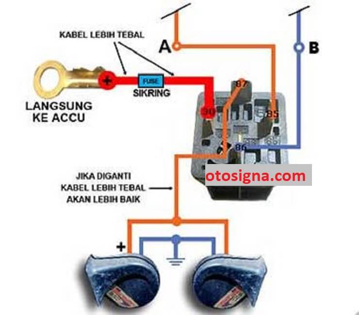 Rangkaian Cara Pasang Relay Klakson. Cara Pasang Relay Klakson : Pengendali Positif & Negatif